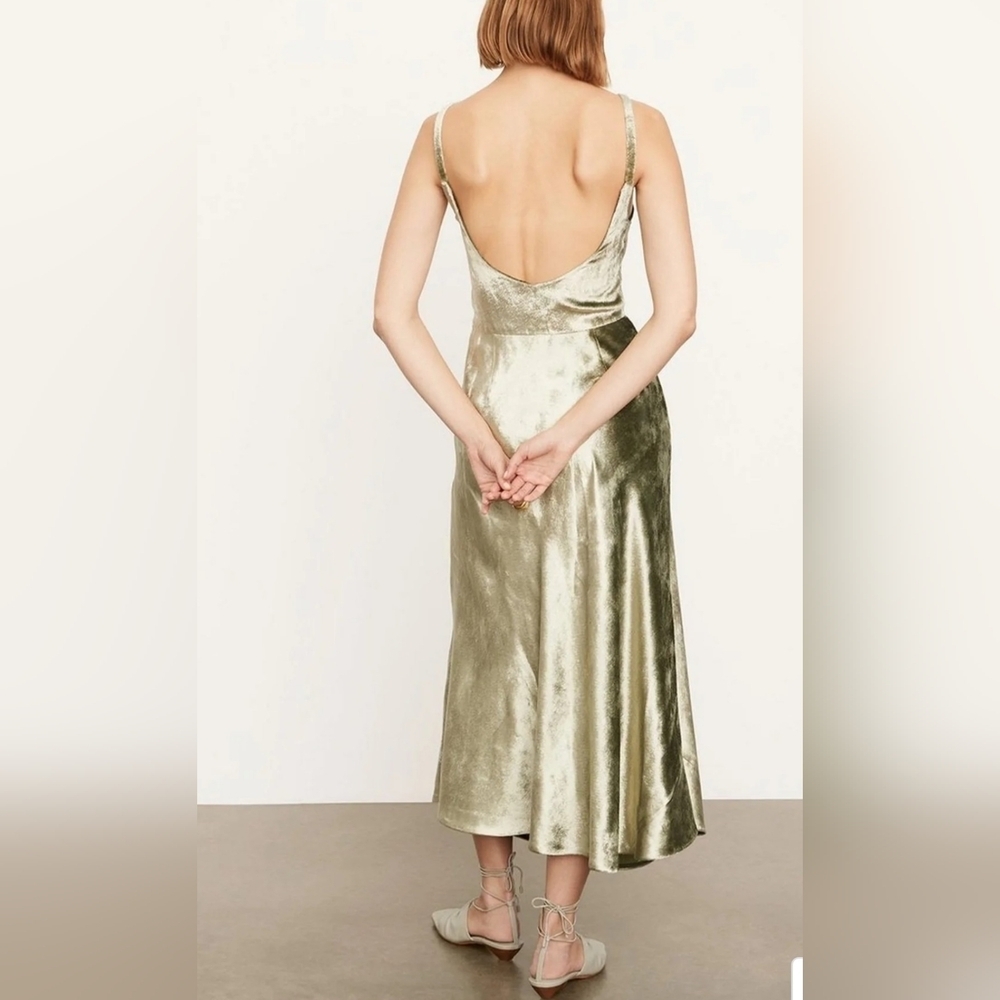 Vince Olive Green Velvet Midi Dress - Picture 2 of 10